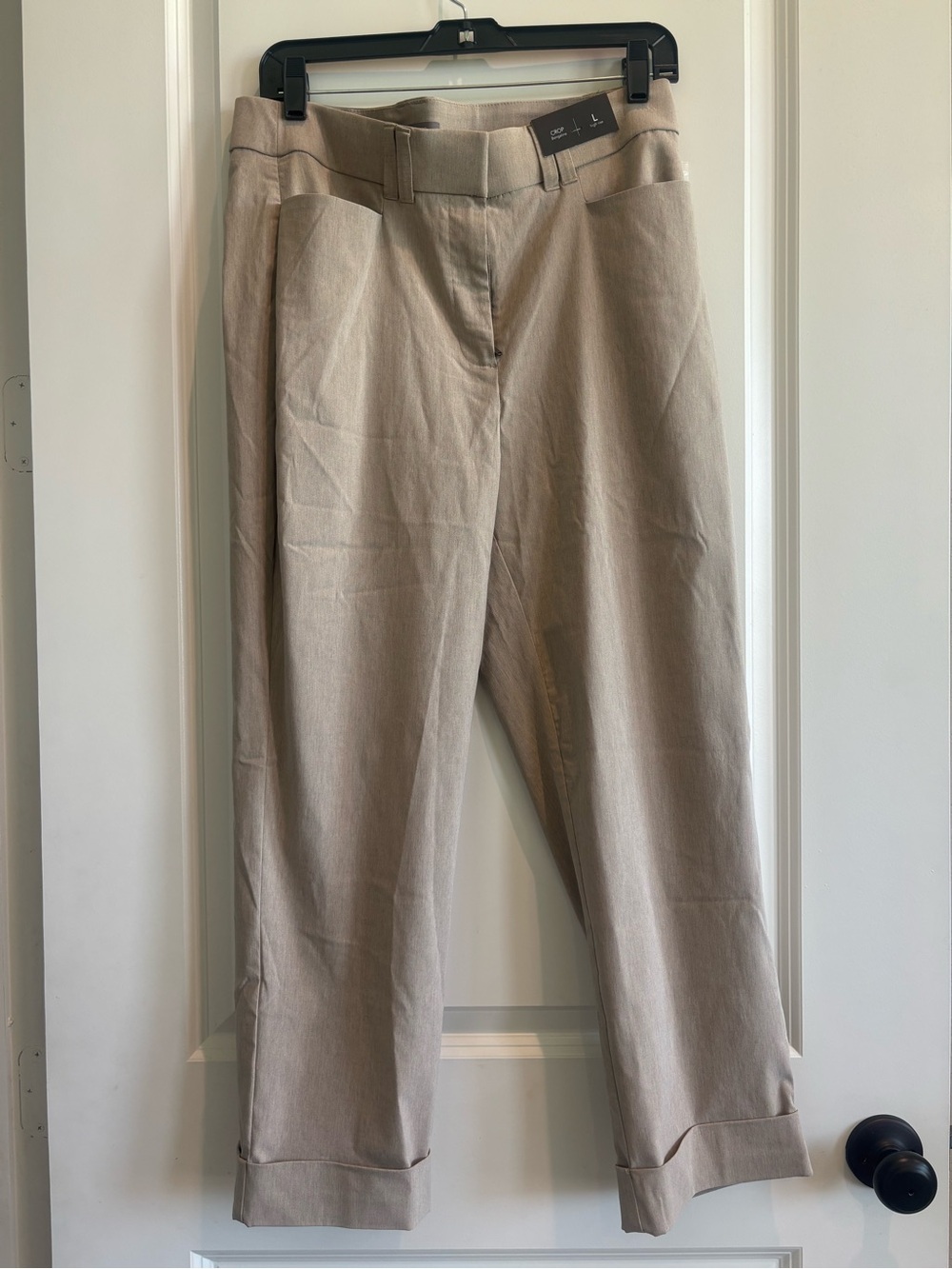 Maurices High Rise Crop Bengaline Pants Taupe Beige Cuffed Size Large NWT